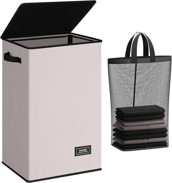 SOLEDI Laundry Hamper with Lid 90L Large & Tall Collapsible Laundry Basket