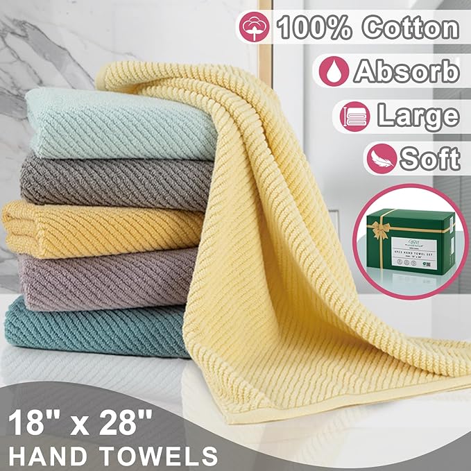 VOOVA & MOVAS Pink Bathroom Hand Towels Set of 4, Large 18" x 28"