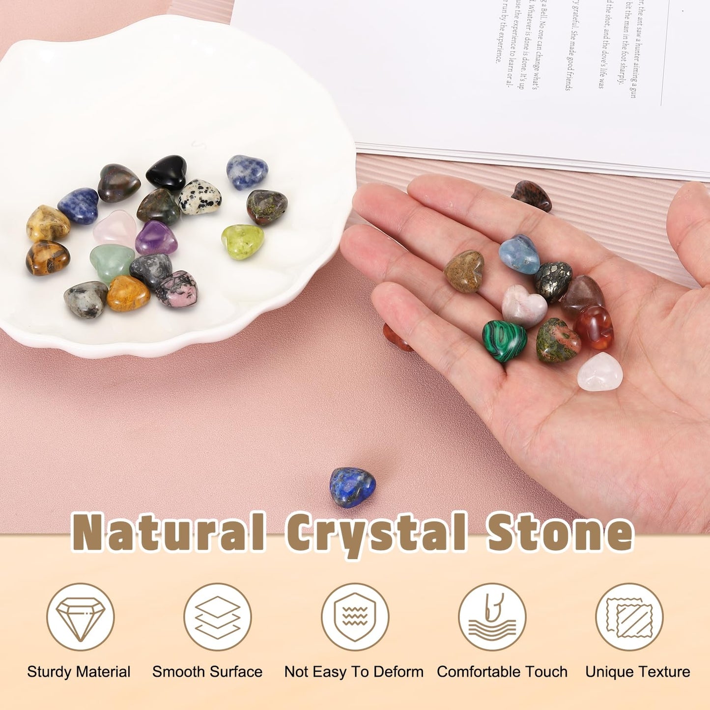 PATIKIL 20Pcs Natural Heart Shaped Crystal Stone, 0.6 Inch 3/8" Thick Mini Polished Love Gemstone Crystal, Pocket Rock Engraved Worry Stones for Women Gifts Meditation, Clear Quartz