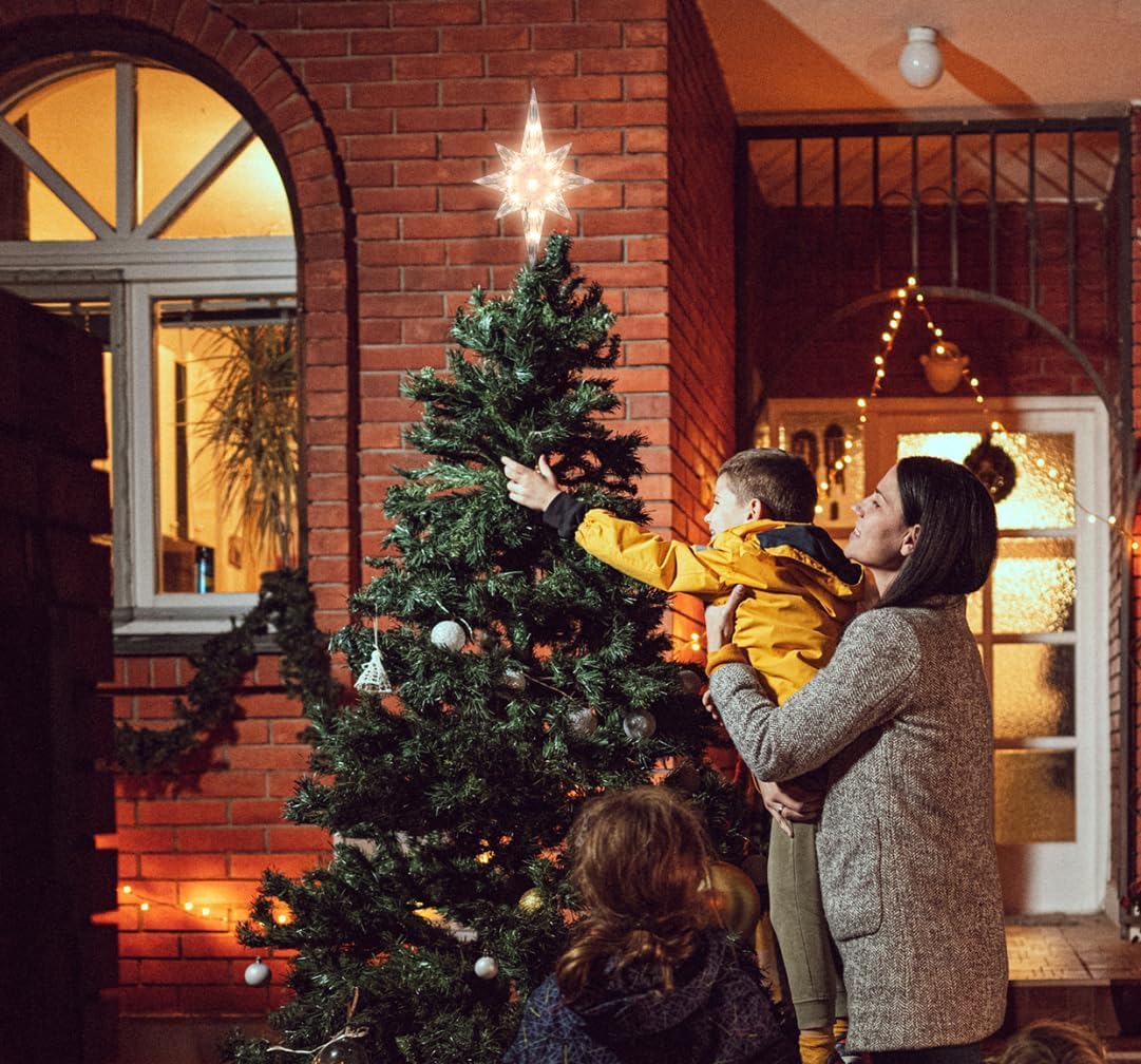 Christmas Tree Topper,Bethlehem Star Tree Topper Warm Lights, Bethlehem Star Christmas Tree Decoration for Christmas Holiday Home Fit for General Size Xmas Tree, 12.9inch