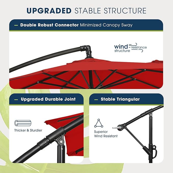 wikiwiki 10ft Patio Umbrella with Base Included, Outdoor Offset Cantilever Umbrella with Sandbag Base for Backyard, Garden and Pool, Easy to Tilt and Crank, Red