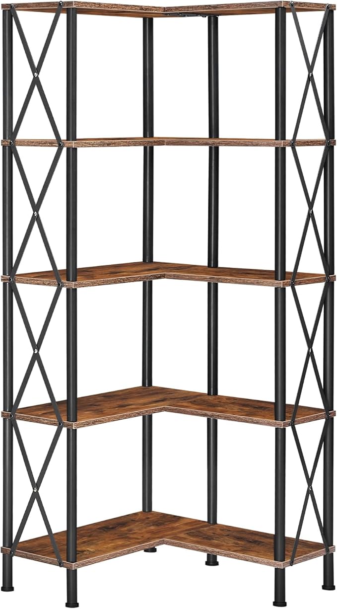 HOOBRO Corner Bookshelf, 5-Tier L-Shaped Bookcase, Industrial Open Display