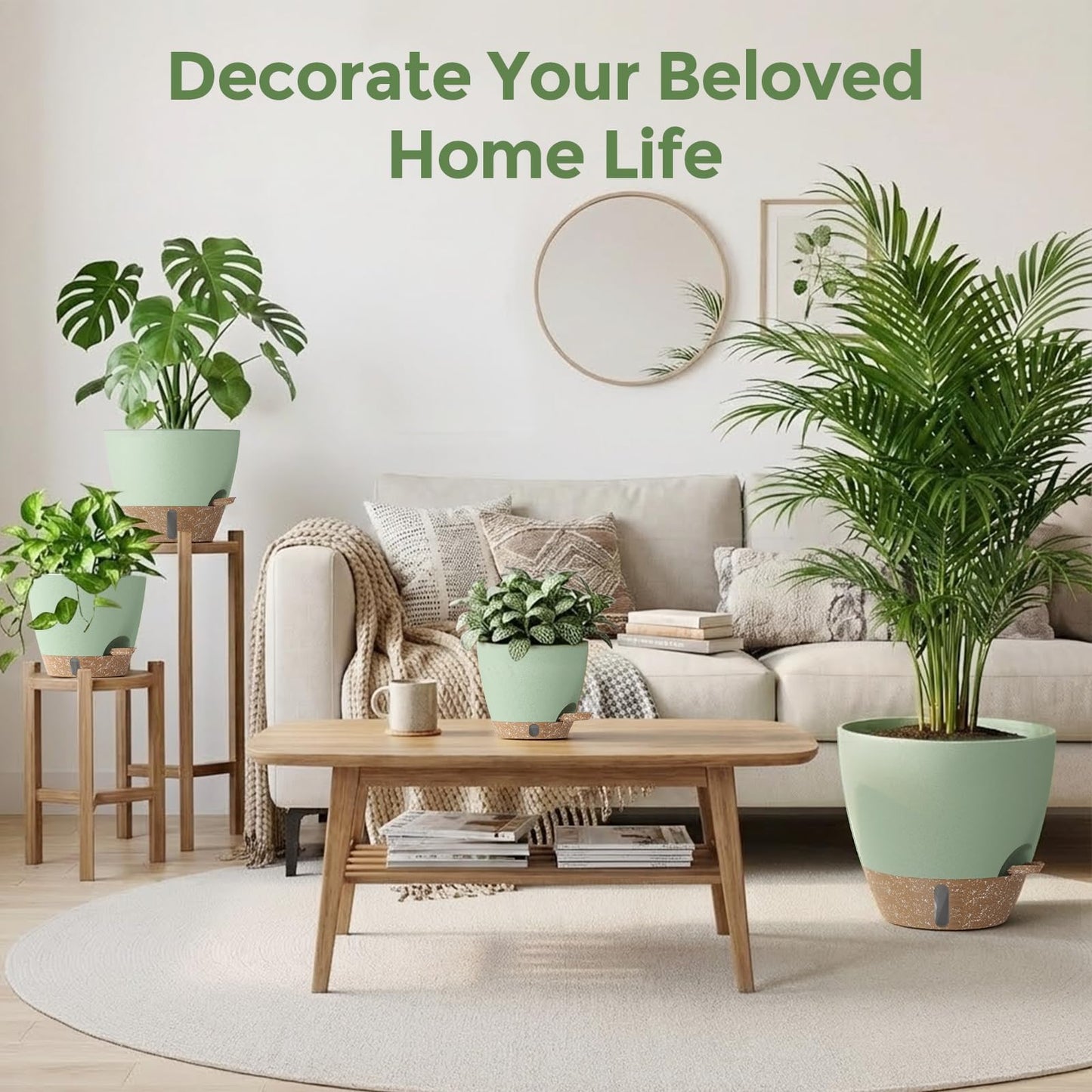 LifeNest Plant Pots, 12" 10" 6" 8" Inch Self Watering Pots with Water Level Indicator, Set of 5 Flower Pots Indoor with Drainage Holes, Modern Planters for Indoor Outdoor Plants, Room & Office Décor
