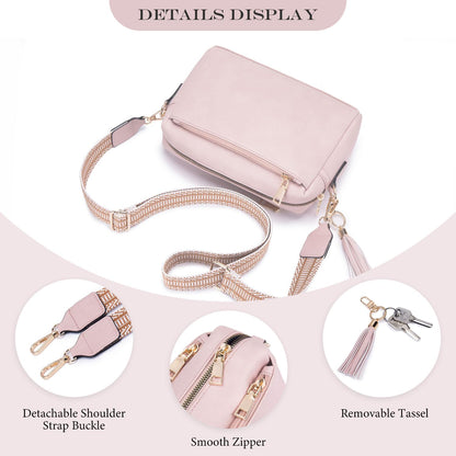 Roulens Triple Zip Small Crossbody Bag for women,Wide Strap Cell Phone Purse Shoulder Handbag Wallet with Credit Card Slots