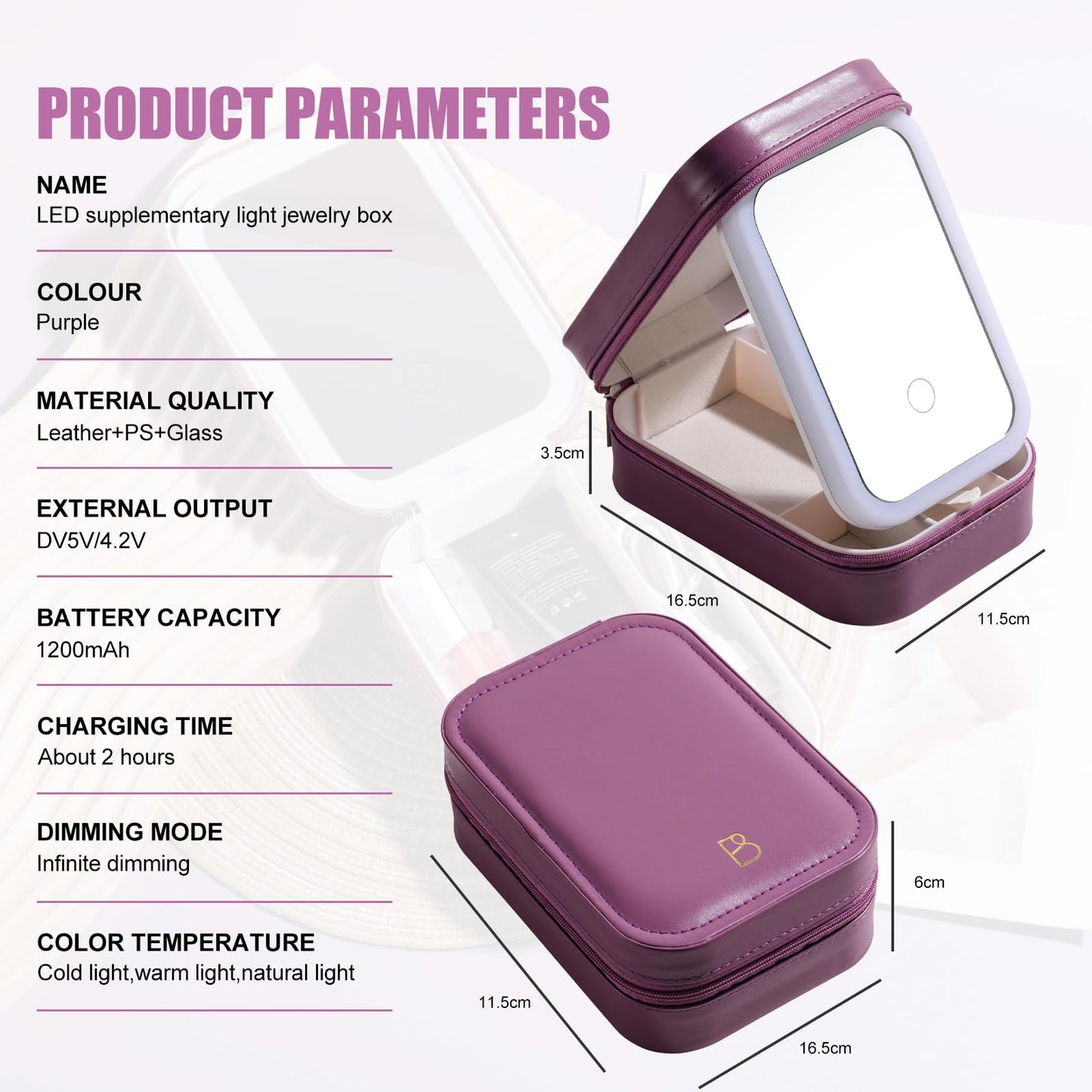 BS-MALL Travel Cosmetic Mirror Case LED Makeup Mirror Storage Case for Eyelash station Brushes Cosmetic Tools Pink On-the-go Makeup Needs (White)