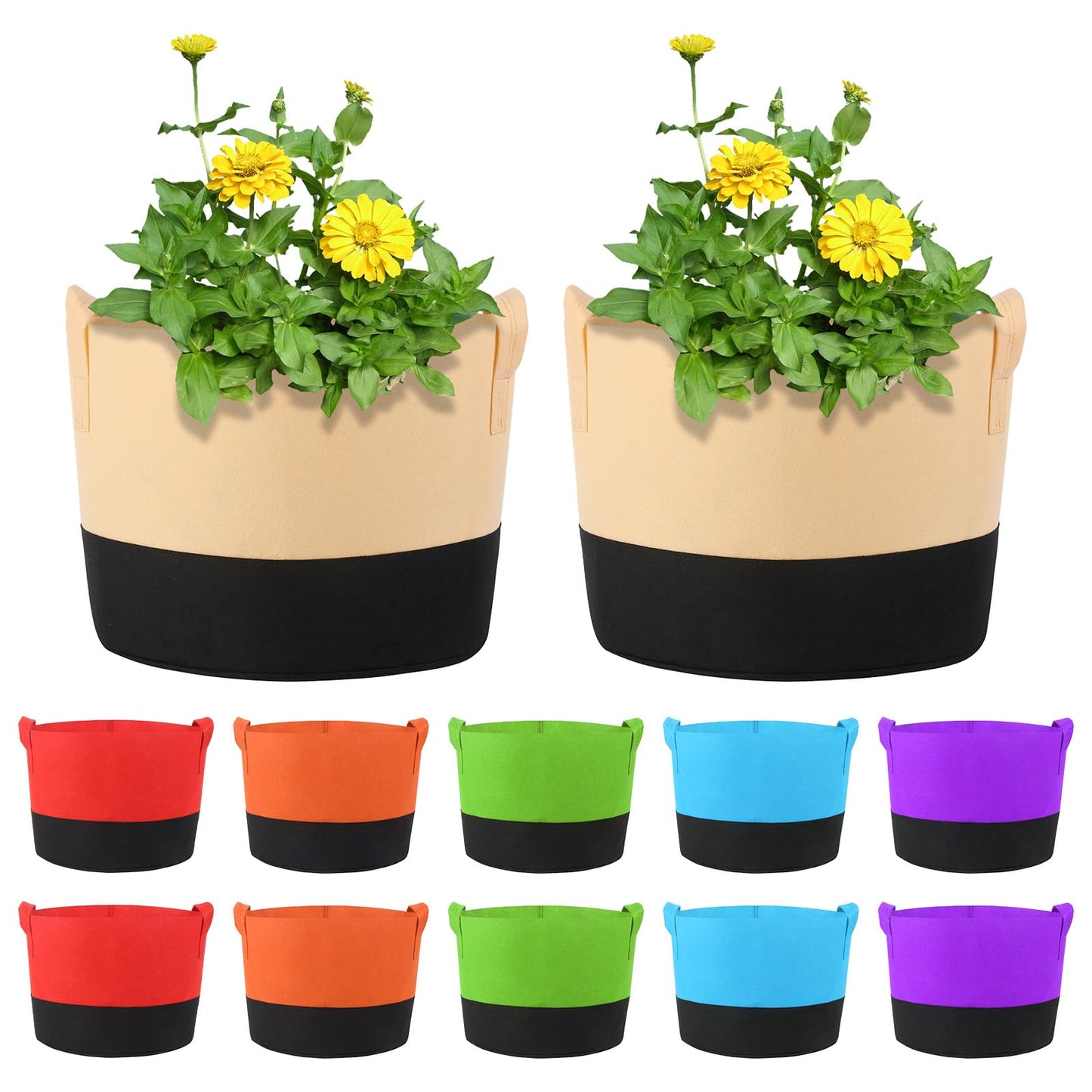 Ohiyoo 12 Pack 10 Gallon Grow Bags Colorful Fabric Plant Pots with Handles 10 Gal Garden Grow Bags Fabric Grow Pots Plant Growing Bags Vegetable Planting Bags for Garden and Outdoor (10 Gallon)