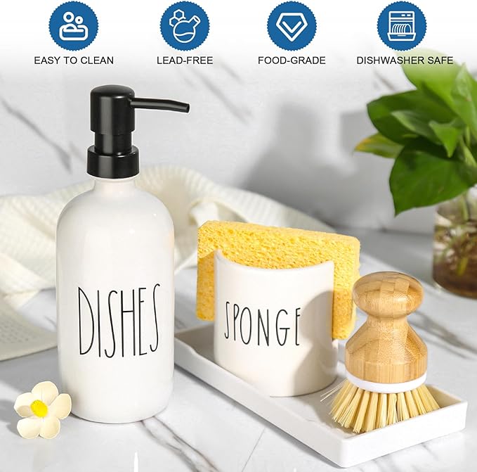 Dish Soap Dispenser for Kitchen, Ceramic Dish Soap Dispenser