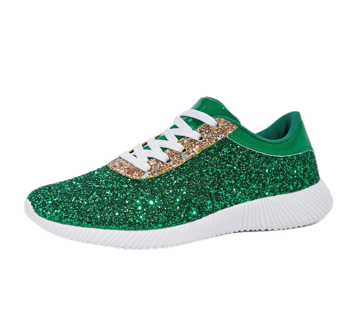 BELOS Women's Glitter Shoes Sparkly Lightweight Metallic Sequins Tennis Shoes(Green,10)