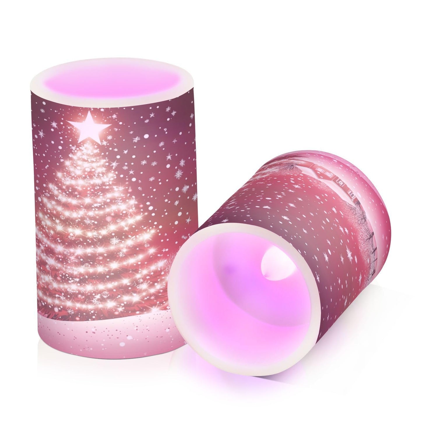 Eionryn Christmas Tree Snow House Flameless Candles Battery Operated LED Candles with Remote Timer Electric Candles for Home Party Decor 2pcs