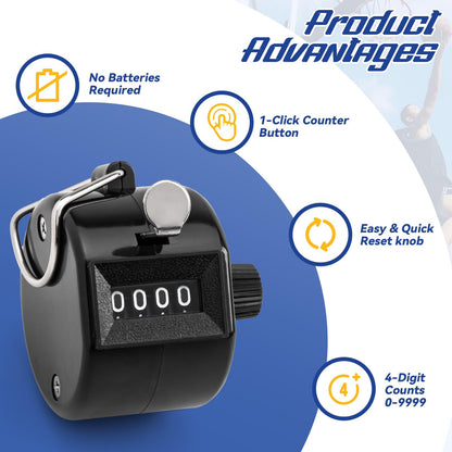 CINDALOG 4-Digit Handheld Mechanical Counter Clicker with Finger Ring, Tally Counter for Inventory Counting, Sports Scoring, Coaching, Events and Classroom Attendance