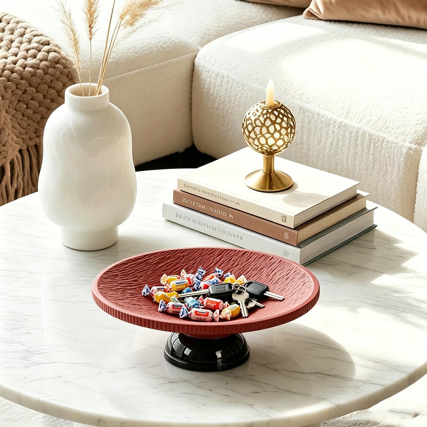 9.8" Large Fruit Bowl with Draining Holes for Kitchen Counter, Modern Decorative Bowl for Keys Jewelry Candy, Roman Rock Pattern Entryway Table Footed Bowl Home Décor