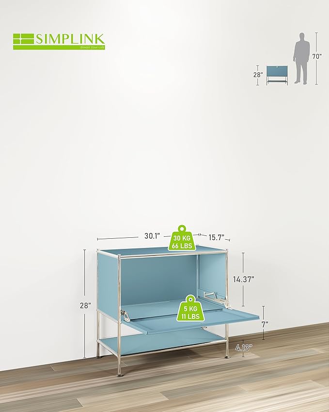Metal Sidetable with Flap Door, 27.5" Height