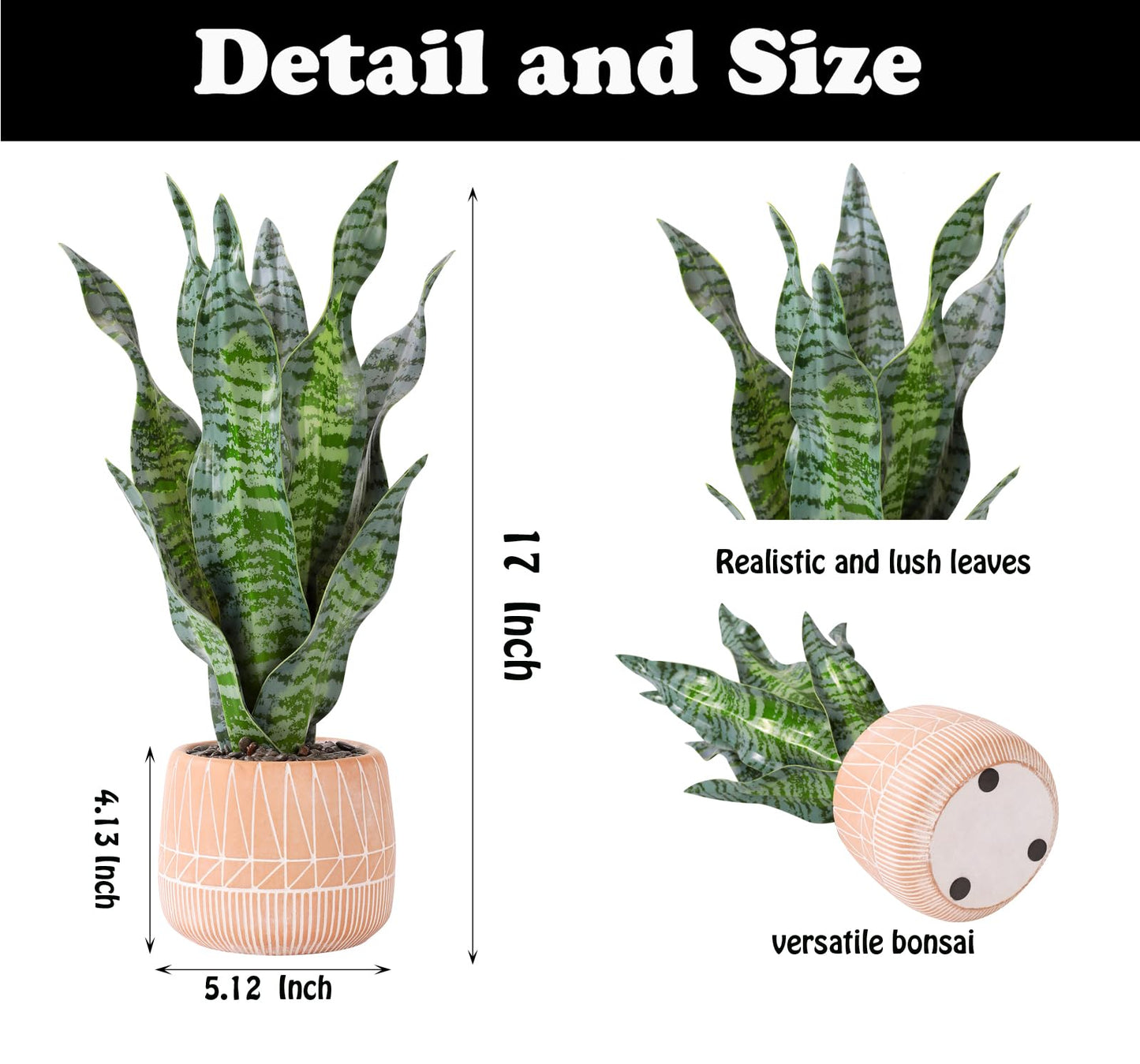 DUZYXI Artificial Realistic Snake Plant 17" with Concrete Pot Fake Snake Plants Sansevieria Greenery Faux Snake Plant for Home Office Living Room Housewarming Gifts Indoor Decor