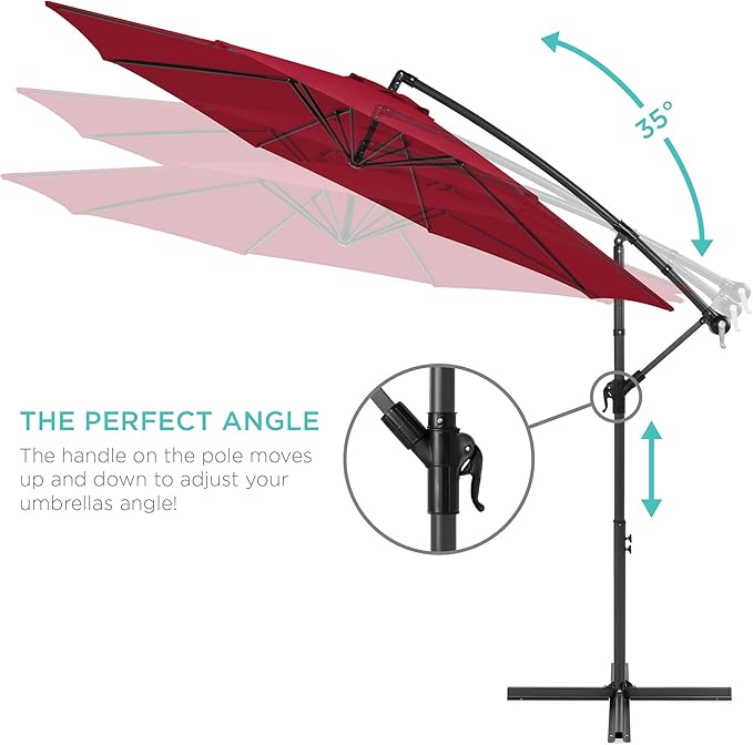 Best Choice Products 10ft Offset Cantilever Hanging Market Patio Umbrella, 8 Sturdy Ribs, Easy Adjustment - Burgundy