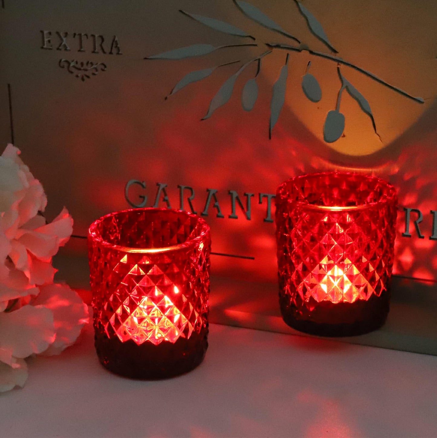 Woho Candle Holders for Votive Candles/Tealight Candles, Votive Candle Holder for Boho Home Decor, Glass Tea Lights Candle Holder for Wedding Party Christmas（24, Red