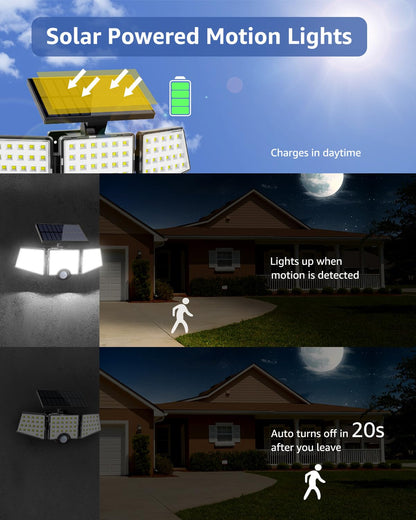 Lepro Solar Security Lights, 1000LM Solar Floodlights Motion Sensor with 360 Degree 3 Adjustable Heads, IP65 Waterproof, Wide Lighting Angle Solar Lights Outdoor for Yard Garage Pathway