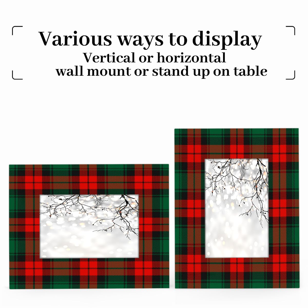 POFATO Christmas Plaid Pattern 8x10 Picture Frame Wooden Picture Frames for Wall Hanging & Tabletop Decor Display 8x10 or 8x8 Picture Collage Family Weddings Christmas Photo Frame for Gift