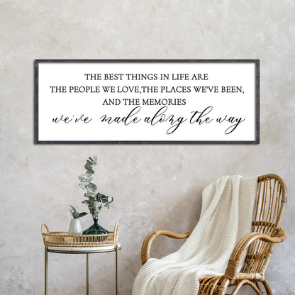 LuZhiQiang The Best Things in Life Wall Decor Sign 32 x 12 Inch Memories Inspirational Quotes Wood Framed Family Entryway Living Room Home Wall Art for Farmhouse Bedroom Room (Black)