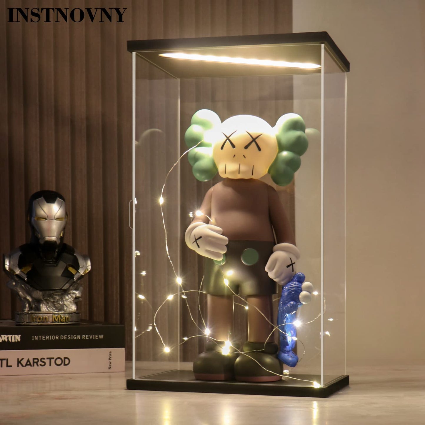 Instnovny Acrylic Display Case for Collectibles Clear Dustproof Acrylic Boxes for Display Trophy Figure Toys Lighted Lego 21042 Display Case Storage Box(Black-Solid Yellow; 7.9*7.9*18.9 inch)