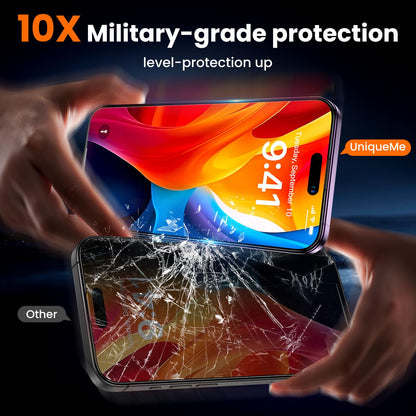 UniqueMe for iPhone 16 Pro Screen Protector - [Military Grade Shatterproof & 9H+ Hardness] Screen Protector 16 Pro Tempered Glass Full Coverage Protection, Easy Installation, 2 Packs