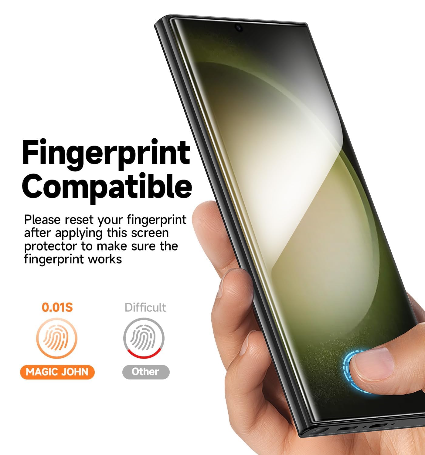 MAGIC JOHN 2 Pack Screen Protector for Samsung Galaxy S23 Ultra - Ceramic Film, Fingerprint ID Compatible, Easy Installation, Shock-Resistant, 3D Curved, Bubble Free