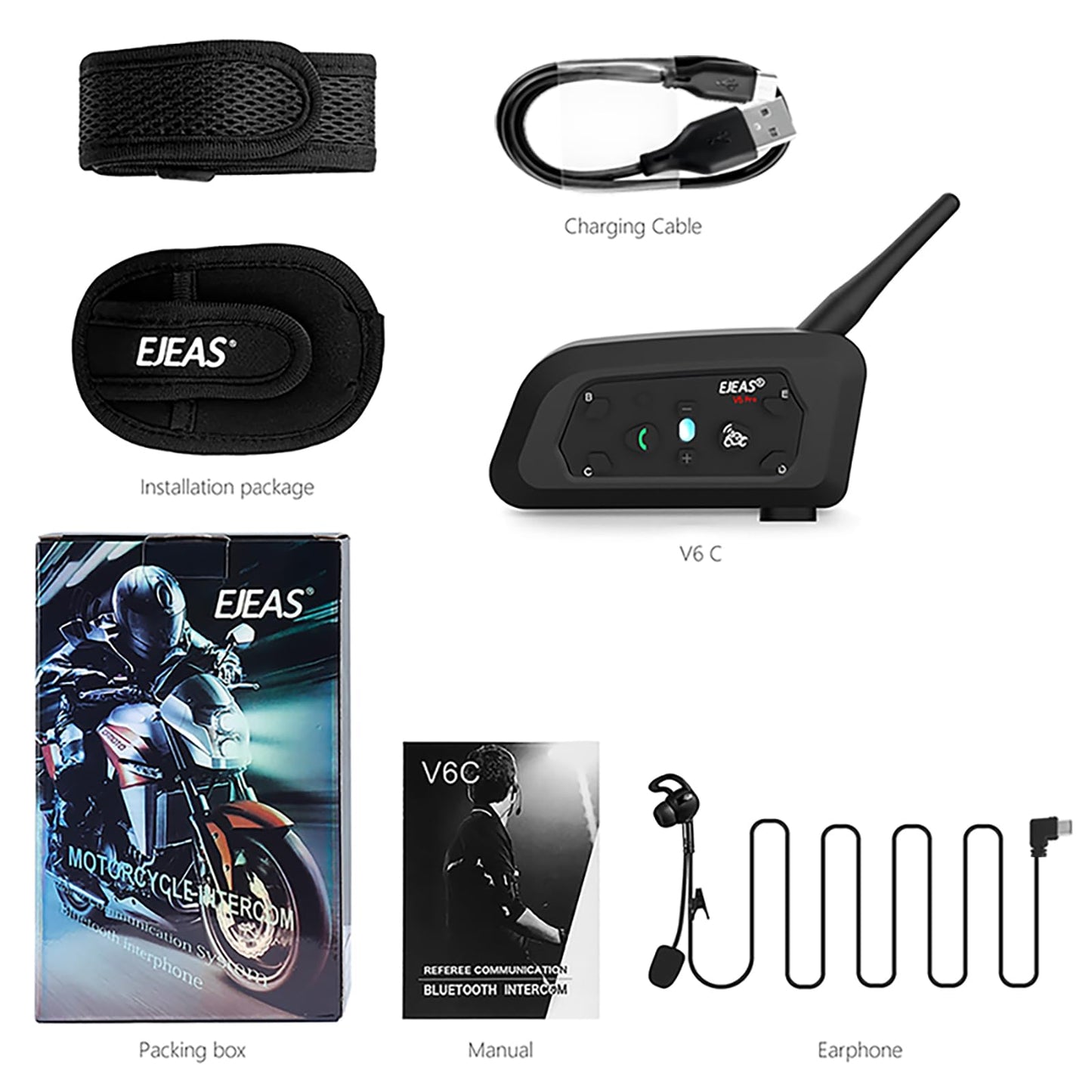 EJEAS V6C Referee Bluetooth Intercom, 2-Way 1200M Professional Referee Headset Communication System with Armband and Right Earpiece for Football and Handball Sports (2PCS)