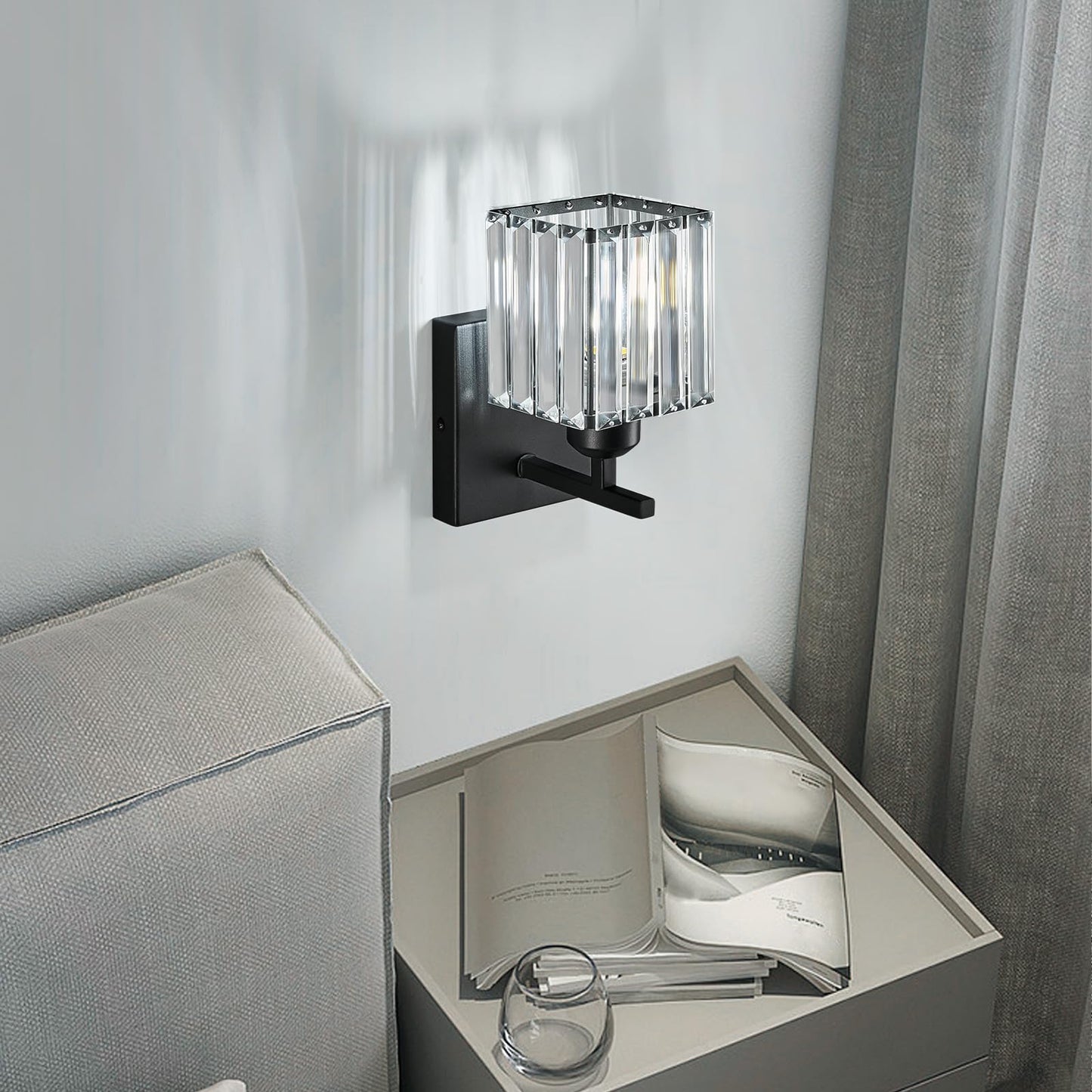 FDPBY Modern Wall Sconces Set of Two Indoor Wall Lamp Black Wall Sconce Crystal Wall Light Bathroom Vanity Light Fixtures Wall Mounted Room Sconce Wall Lighting