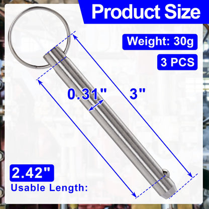 OIIKI 3 Pack Quick Release Pins, Fastener Diameter 5/16 inch(8mm) Usable Length: 2.42inch(61.5mm), Bimini Top Pin, Full 316 Stainless Steel Marine Hardware for Ship Outfitting/Shipbuilding