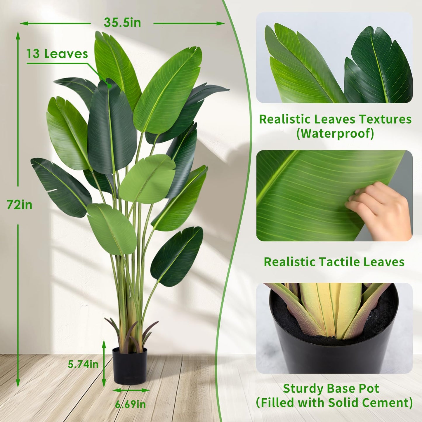 CETRD Artificial Bird of Paradise Plant 6Ft Fake Tropical Palm Tree with 13Trunks Faux Banana Leaf Trees in Pot for Home Indoor Outdoor Office Modern Decor Housewarming Gift