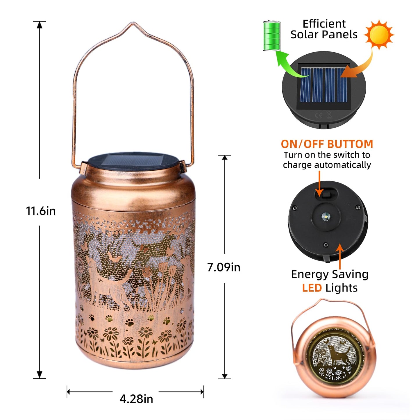 Dog Solar Lanterns Outdoor Waterproof Garden Decor Solar Lights Gifts for Women Men Mom Hanging Lantern LED Light Metal Dog Decoration Outside for Yard,Lawn,Porch,Patio,Tabletop