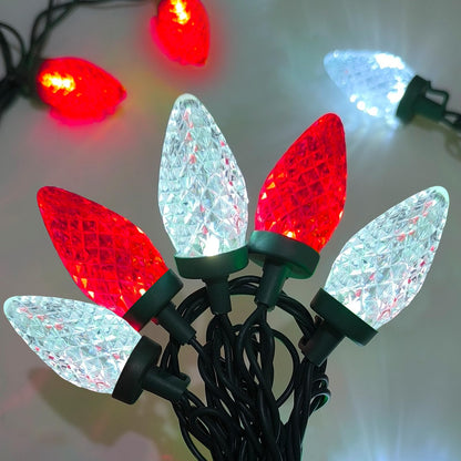 C9 Red White Christmas Lights Outdoor, 25Ft LED Strawberry Xmas Light 25 LED Shatterproof Bulb Lights, Plug in C9 Christmas String Light Connectable for Outside Indoor Home Porch Tree Xmas Decor