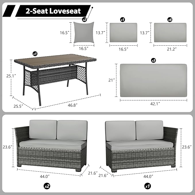 KIGOTY 7 Piece Patio Furniture Set, Outdoor PE Wicker Rattan Outdoor Dining Set
