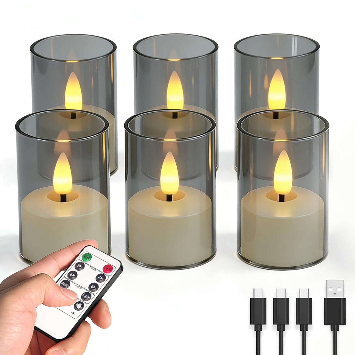 Utwickeln Rechargeable Flameless Tea Light Candles with Remote&2-8H Timer,6-Pack,USB-C,LED Tea Lights for Soccer Fan Party Decor,Home,Wedding Reception,Dinner Party,Living Room & Hotel,Gray Acrylic