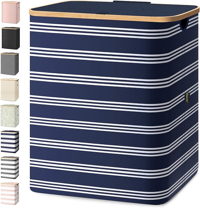 BALEINE Laundry Hamper with Lid, Tall Laundry Baskets with Bamboo Pull Handles