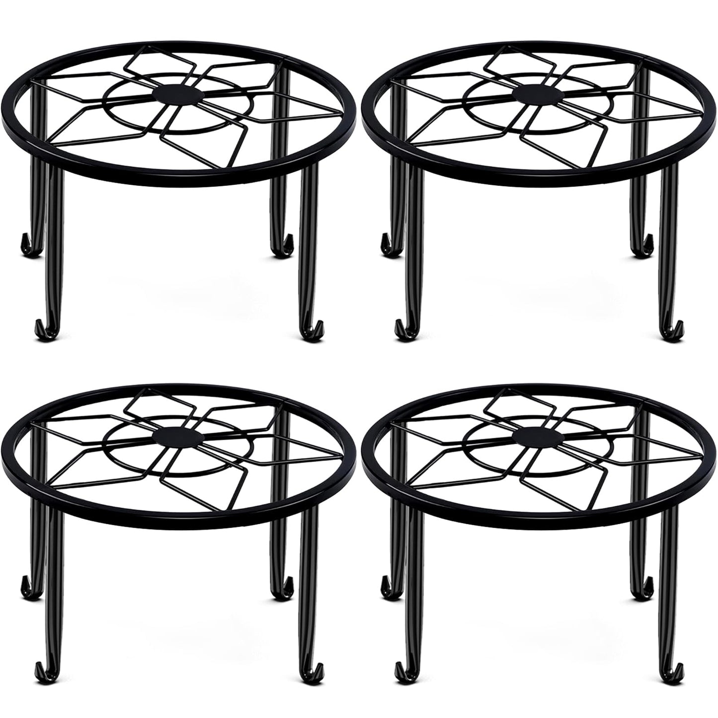 4 Pack Black Metal Potted Plant Stand for Indoor and Outdoor Plants 9.1 inches Heavy Duty Flower Pot Planter Holder, Metal Rustproof Iron Garden Container Round Supports Rack for Planter Pumpkin Stand