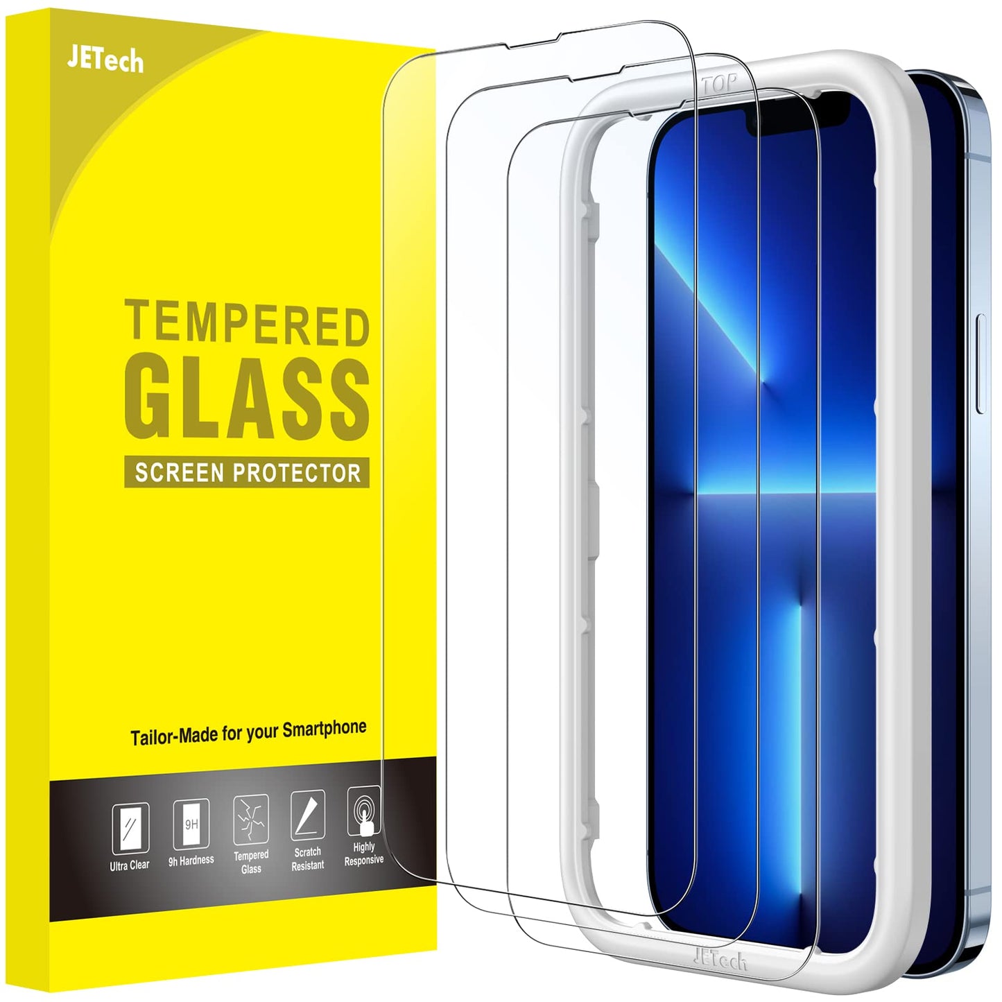 JETech Full Coverage Screen Protector for iPhone 16e 2025, iPhone 13/13 Pro 6.1-Inch, Tempered Glass Film with Easy Installation Tool, Case-Friendly, HD Clear, 3-Pack