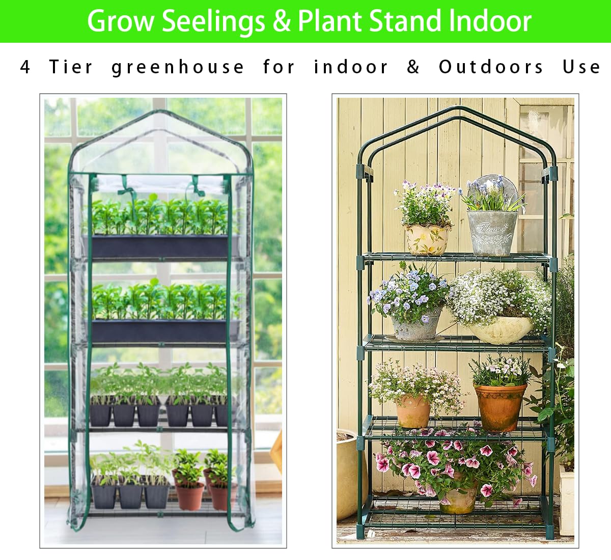4-Tier Mini Greenhouse, Green House for Flower Indoor Outdoor, Portable Plant Outdoor Cage with Heavy Duty PVC Clear Cover & Steel Frame,Greenhouse for Seed Starting, Mushroom,Vegetables