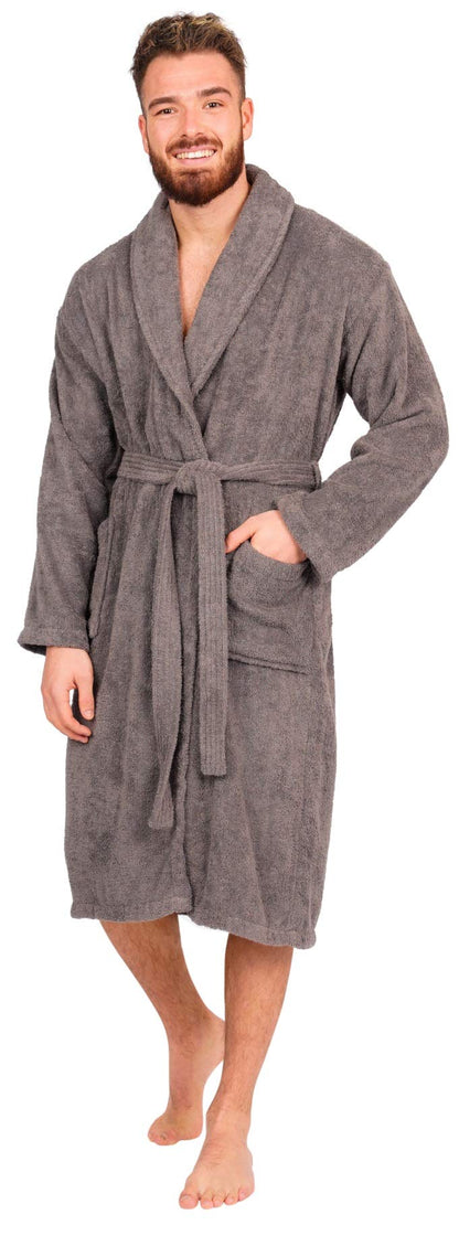 Adore Home Mens 100% Cotton Bathrobe Terry Towelling Shawl Collar Bath Robe Dressing Gown, Slate, XXL