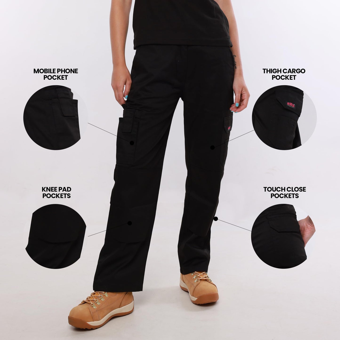 BKS Ladies Cargo Knee Pad Work Trousers (Black - 10 Short)