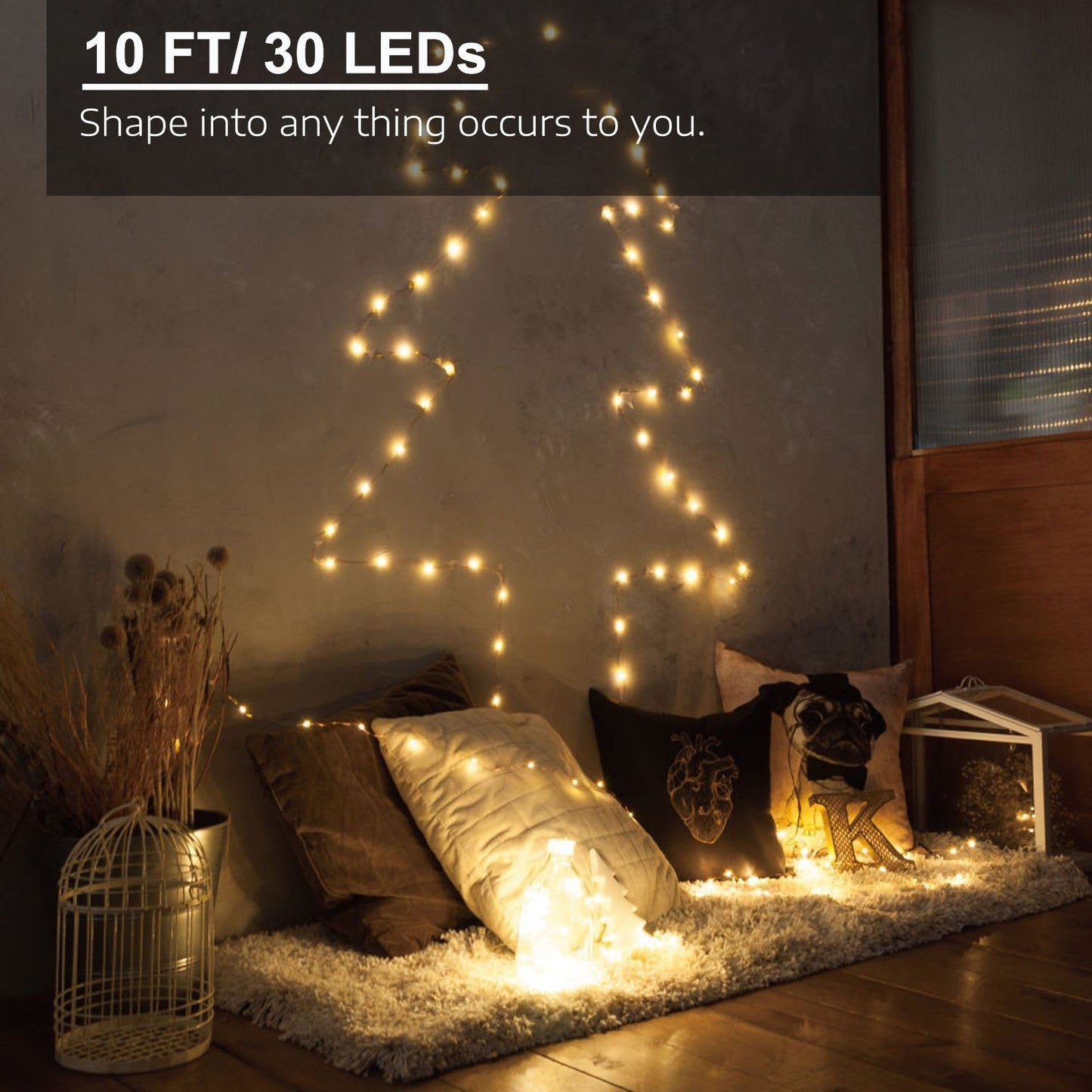 Soltuus 3 Pack Rechargeable String Fairy Lights 10ft 30 LED, 4 Modes Copper Wire Christmas Starry Lighting, Waterproof Micro Firefly Moon Light, Warm White, Battery and USB Cable Included