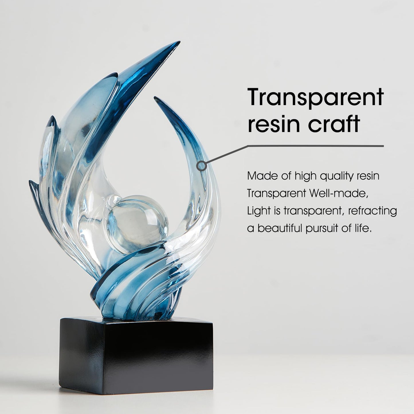 Modern Abstract Resin Sculpture, 11" H x 5.1" W Transparent Navy Blue Art Statue for Home Decor, Office Desk Living Room Bookshelf TV Stand Centerpiece Decorations, Unique Gift Idea
