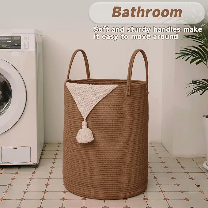 Large Woven Laundry Basket Hamper, 80L Cotton Rope Storage Bin