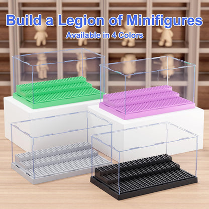 2 Pack Minifigure Display Case for Action Figures Blocks, Clear Dustproof Acrylic Display Box Storage with 3 Movable Steps Gifts for Children,Black…