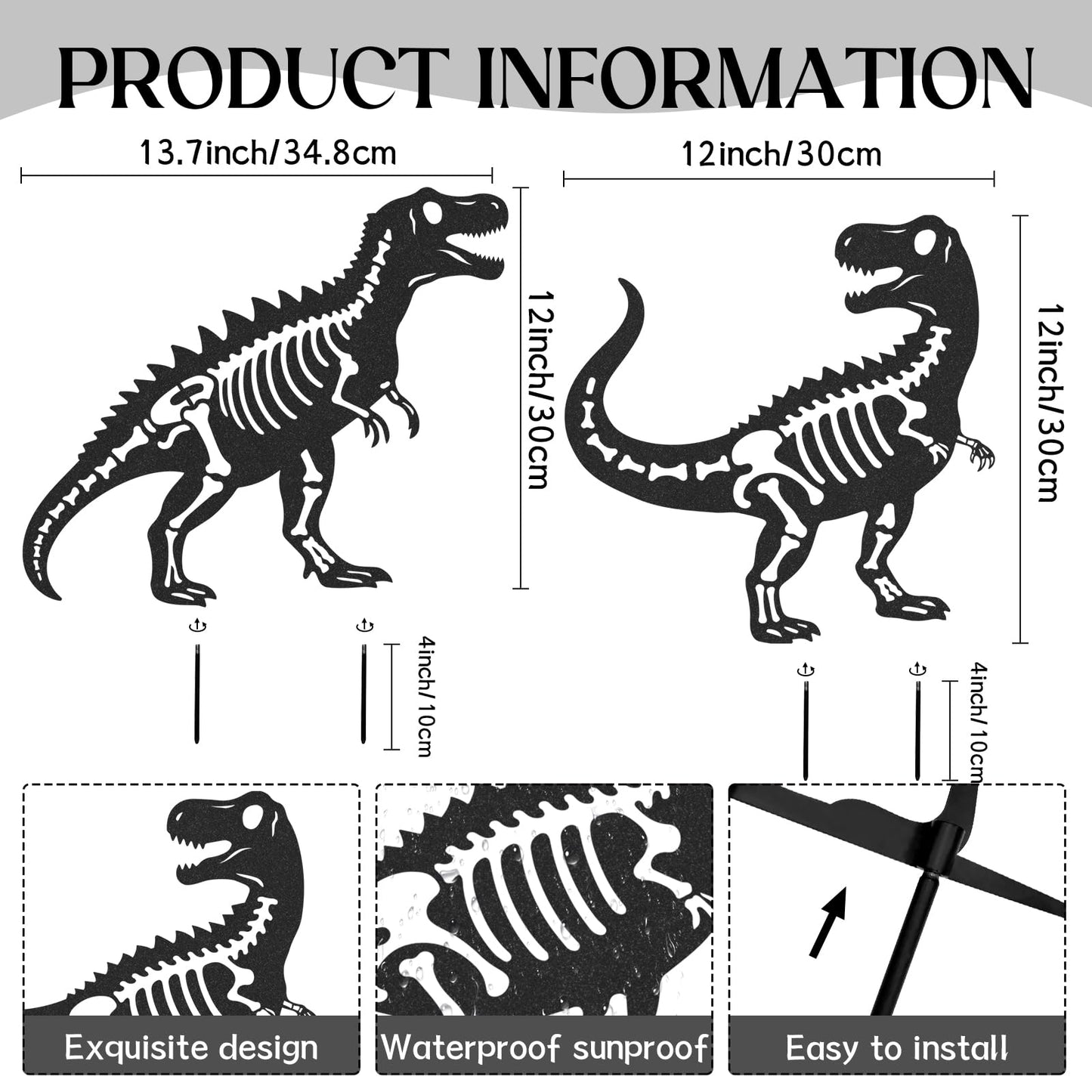 LIRAVENO Dinosaur Decor Garden Stakes - 2 Pcs Metal Dinosaurs Statues Waterproof Yard Art Silhouette Decoration for Outside Patio Lawn Pathway Christmas New Year Ornaments Birthday Gifts for Adults