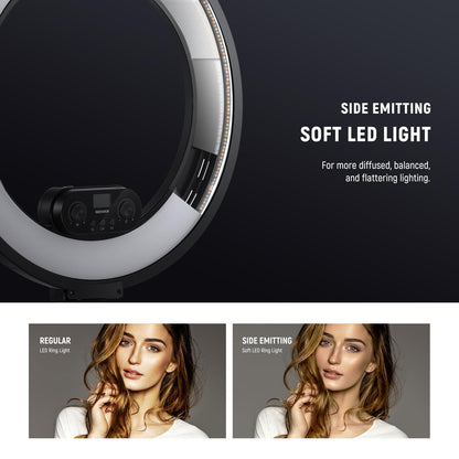NEEWER 18 Inch Edge Lit Ring Light with Tripod Stand Phone Holder Compatible with iPhone for Video Recording Selfie Makeup Studio Streaming, 45W 2900-7000K APP 2.4G Control Ringlight Lighting, RL45B
