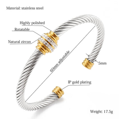 Tiyad Cable Bracelet Stainless Steel Vintage Twisted Wire Composite Open Bangle Bracelet, Adjustable Cuff Bangle Bracelet for Women & Men (Two-tone)