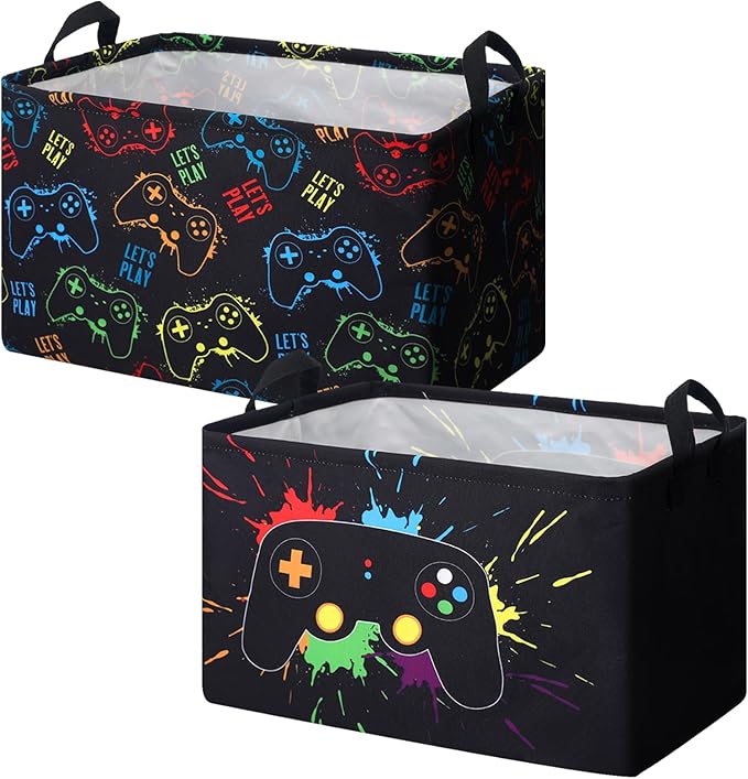 2 Pcs Rectangle Gamer Laundry Basket Hamper Foldable Kids Laundry Baskets Boys