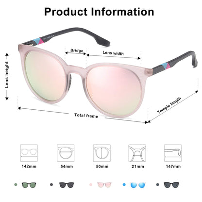 SOJOS Oversized Round Polarized Sports Sunglasses for Women Men, Ultralight TR90 Womens Mens Sport Sunglasses SJ2092, Matte Crystal Greyish Pink Frame/Pink Mirrored Lens