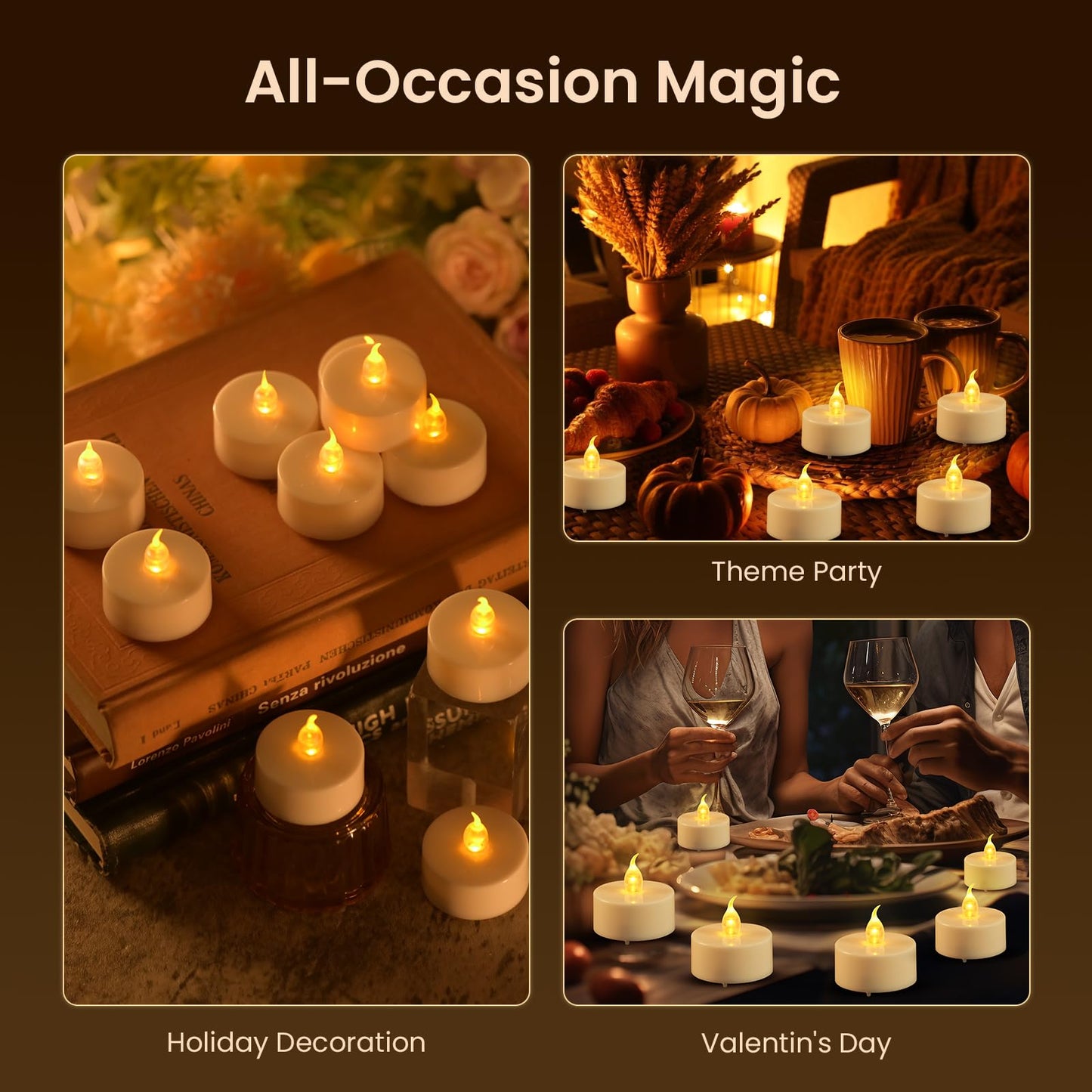 JOSU 24PCS Flameless Tea Lights Candles with Remote Timer, Led Battery Operated Electric Votive Candle for Wedding Centerpiece Table Decorations, Flickering Tealight Candles for Halloween Party Decor
