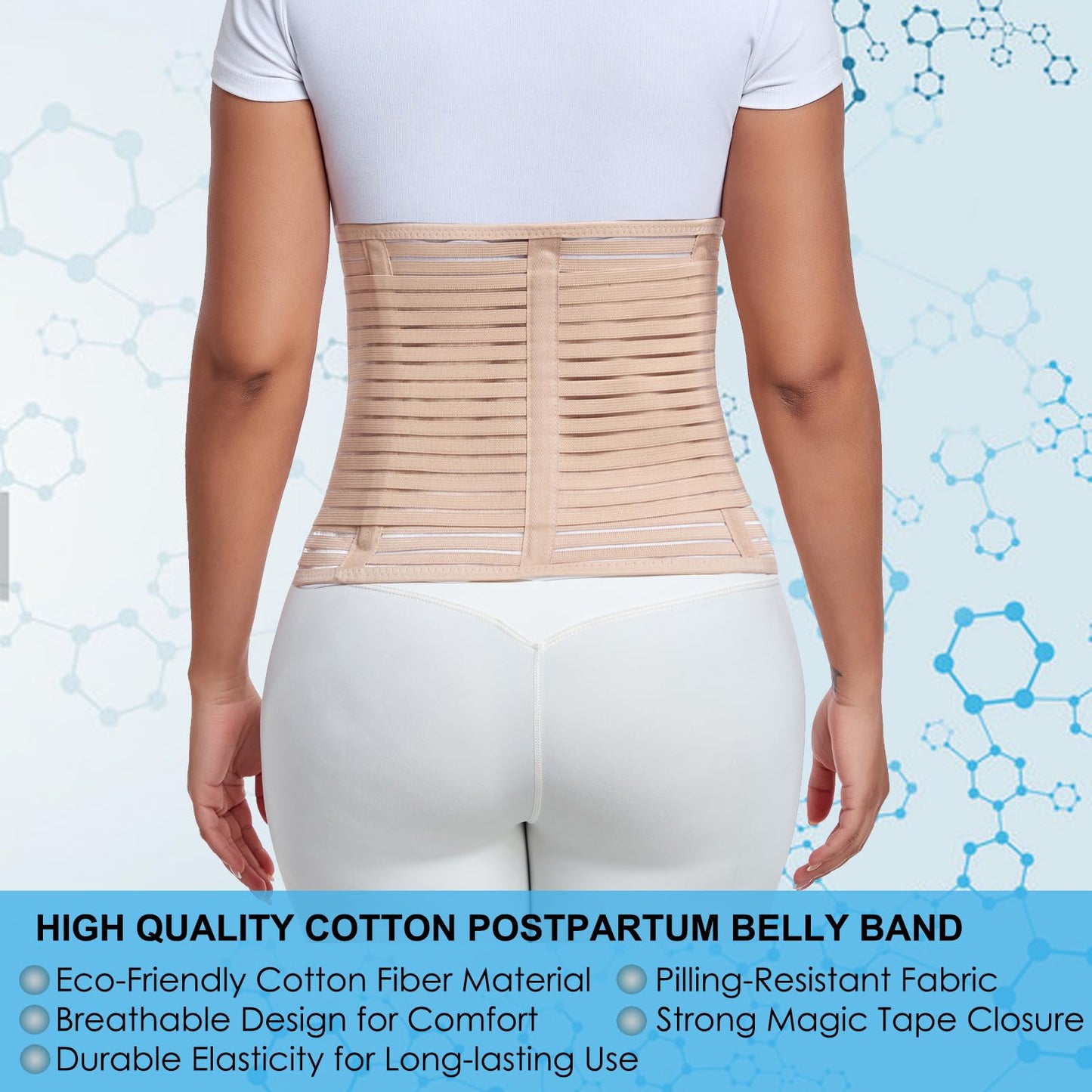 Postpartum & Post Surgery Abdominal Binder. Postpartum Belly Band Support Recovery after C-Section, Natural Birth, Hysterectomy, Hernia Belt (Beige,L)